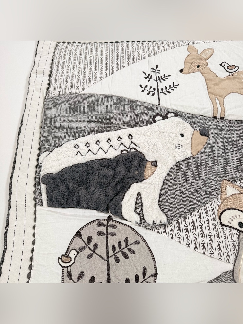Levtex Baby Bailey Woodland Crib Quilt Blanket Bear Fox Deer Grey White Nursery - Picture 3 of 8